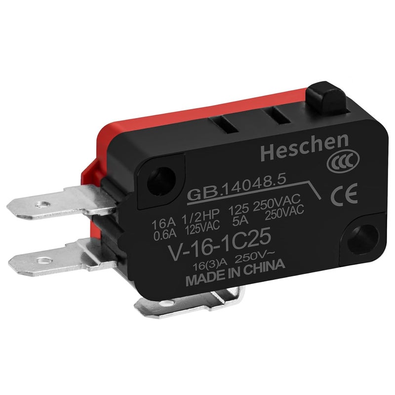 Heschen مفتاح ميكرو، V-16-1C25، SPDT، نوع زر الدبوس، 16A 250VAC، 5 قطع - Image 5